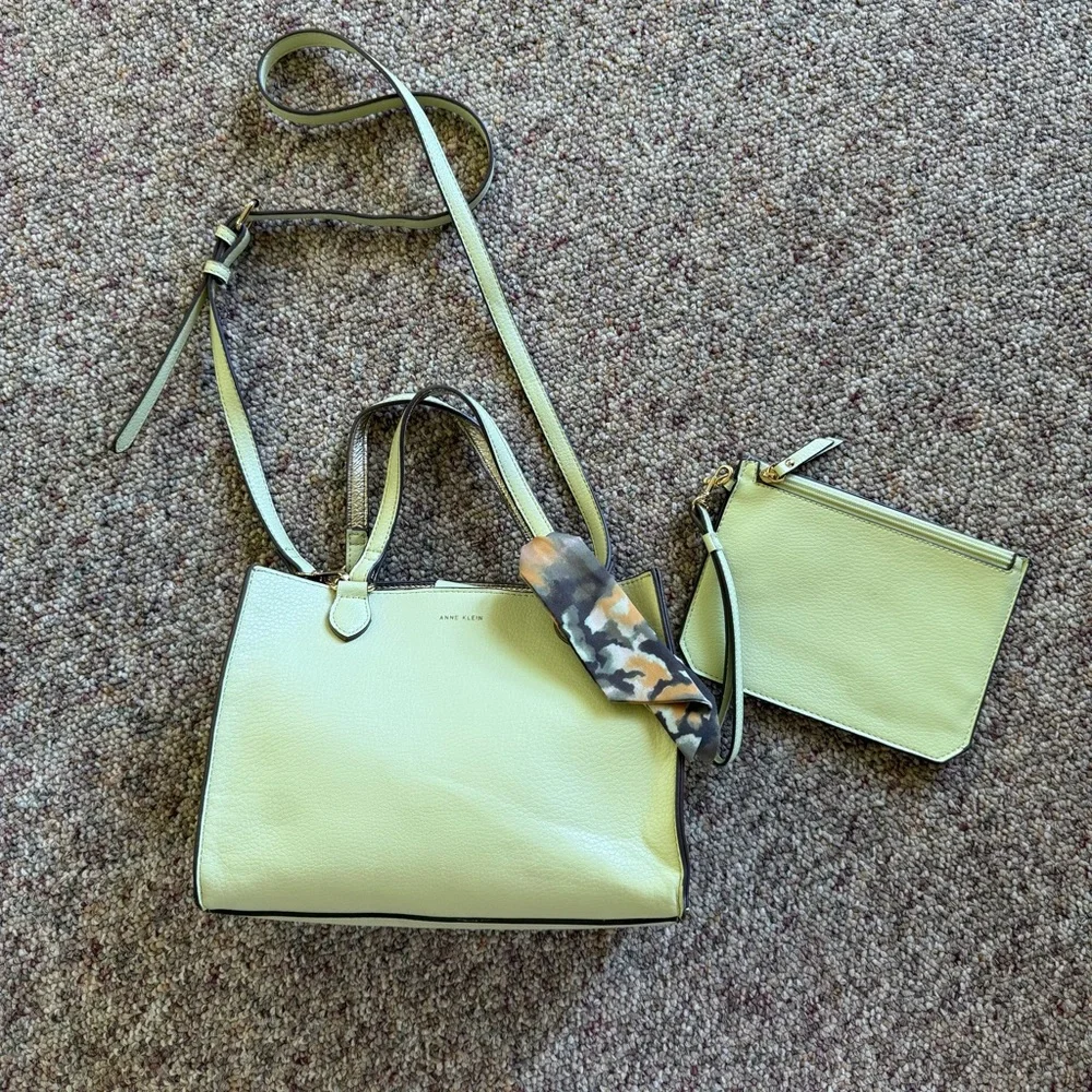 Anne Klein Lime Crossbody Boxy Dual Handle Snap Closure Purse and wristlet